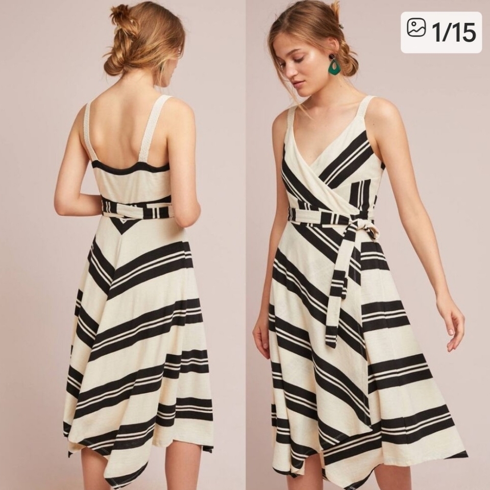 Anthropologie Akemi & Kin Black and Cream Asymmetrical Wrap Dress 6